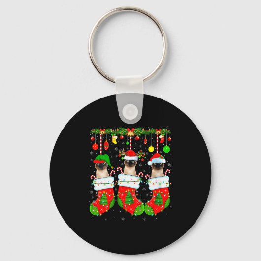 Womens Siamese Cats In Christmas Socks Funny Cat X Sleutelhanger (Voorkant)