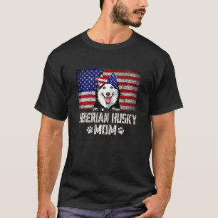 Womens Siberian Husky Mam Amerikaanse vlag 4e van T-shirt