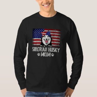 Womens Siberian Husky Mam Amerikaanse vlag 4e van  T-shirt