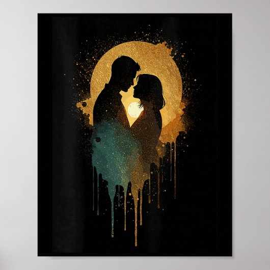 Womens Silhouette Lovers Kissing Date Together Bab Poster (Voorkant)