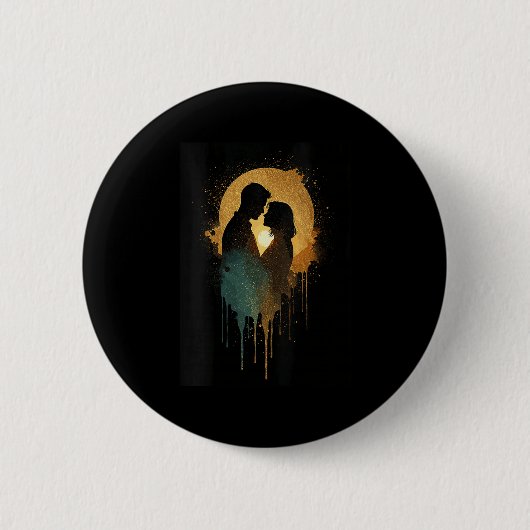 Womens Silhouette Lovers Kissing Date Together Bab Ronde Button 5,7 Cm (Voorkant)