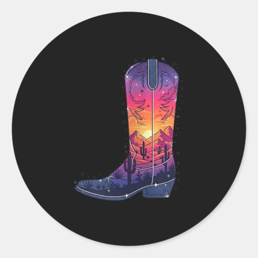 Womens Sky Cowgirl Boot Desert Sunset Dreamers Boh Ronde Sticker (Voorkant)