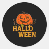 Womens Smiling Pumpkin Moon Star Eyes Halloween Hu Ronde Sticker (Voorkant)
