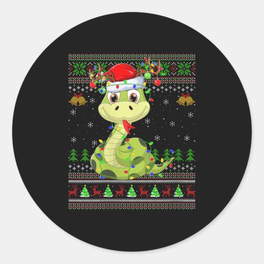 Womens Snake Ugly Christmas Sweaters Reindeer Sant Ronde Sticker (Voorkant)