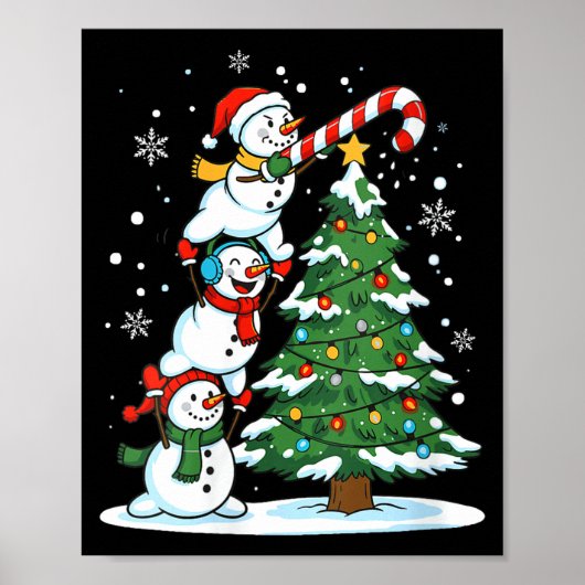 Womens Snowman Candy Cane Christmas Tree Winter Fu Poster (Voorkant)