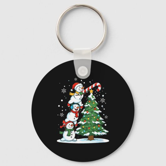 Womens Snowman Candy Cane Christmas Tree Winter Fu Sleutelhanger (Voorkant)
