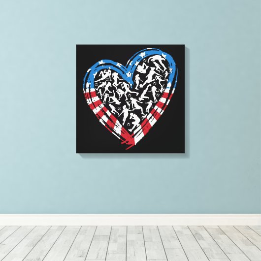 Women's Soccer Heart - Amerikaanse vlag Canvas Afdruk (Insitu (Houten vloer))