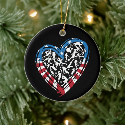 Women's Soccer Heart - Amerikaanse vlag Keramisch Ornament (Boom)