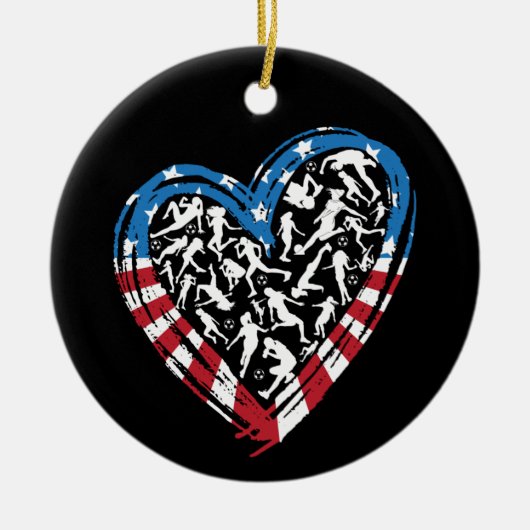 Women's Soccer Heart - Amerikaanse vlag Keramisch Ornament (Voorkant)
