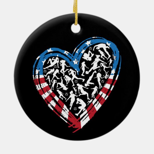 Women's Soccer Heart - Amerikaanse vlag Keramisch Ornament (Achterkant)