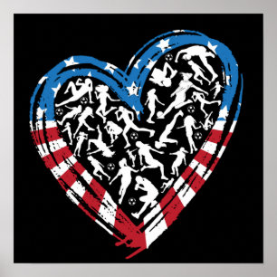 Women's Soccer Heart - Amerikaanse vlag Poster
