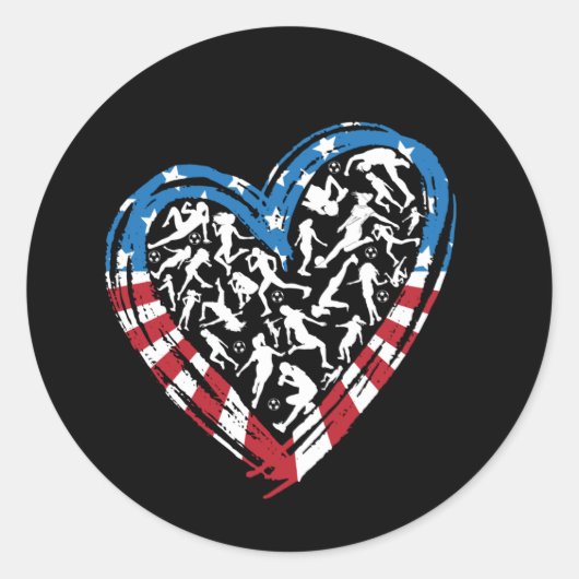 Women's Soccer Heart - Amerikaanse vlag Ronde Sticker (Voorkant)