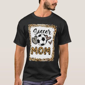 Womens Soccer Mom Heart Leopard Printed Mothers Da T-shirt