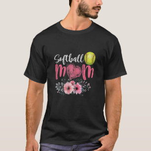 Womens Softbal Moeder Bloemen Moederdag Softbal H T-shirt