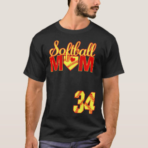 Womens Softball Mam Moederdag #34 Fastpitch Jer T-shirt