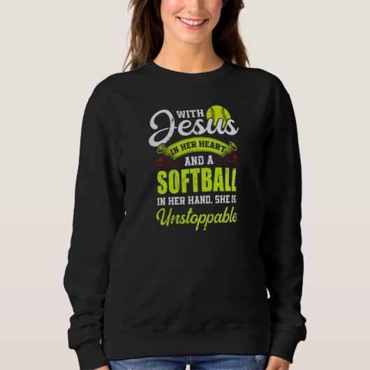 Womens Softball With Jesus And A Softball She Is U Trui (Voorkant)