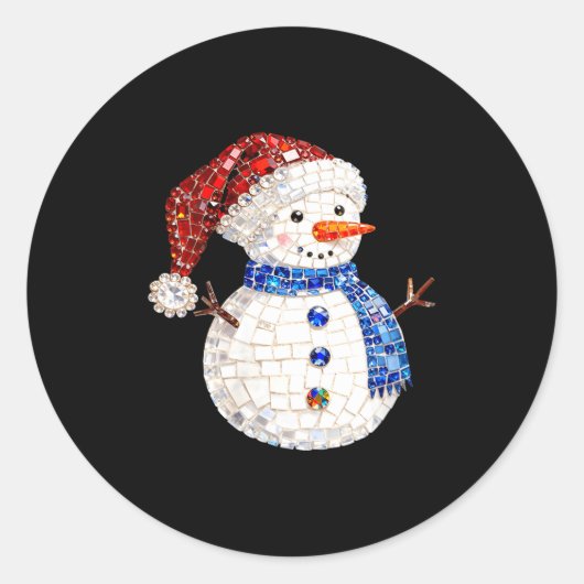 Womens Sparkly Rhinestone Snowman Pajamas Holiday  Ronde Sticker (Voorkant)