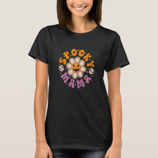 Womens Spooky Mama Retro Groovy Smile Flower T-shirt