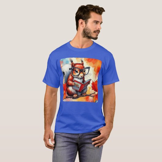 Womens Squirrel Reading Comic Book On Autumn Branc T-shirt (Voorkant volledig)