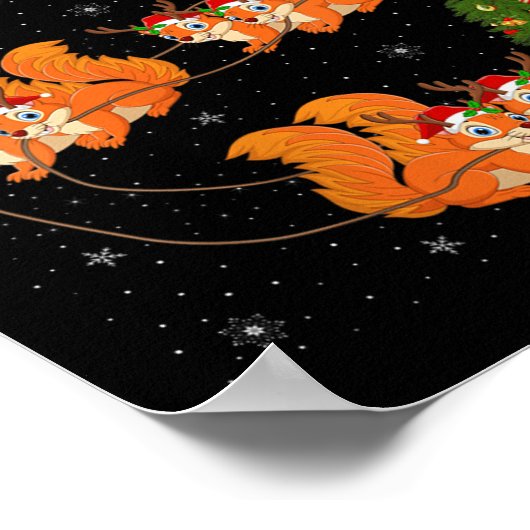 Womens Squirrel Santa Sleigh Flying Funny Magical  Poster (Hoek)