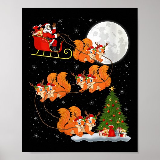 Womens Squirrel Santa Sleigh Flying Funny Magical  Poster (Voorkant)