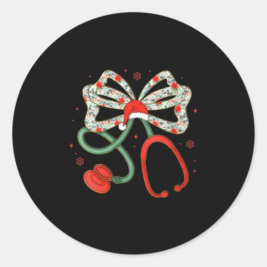 Womens Stethoscope Christmas Nurse Health Worker S Ronde Sticker (Voorkant)