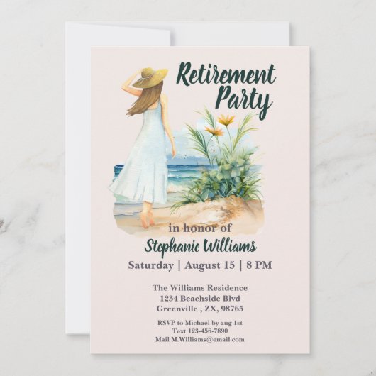 Womens Strand en Bloemen Thema Pensioen Party Kaart (Voorkant)