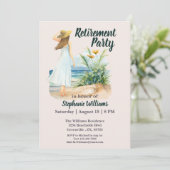 Womens Strand en Bloemen Thema Pensioen Party Kaart (Staand voorkant)