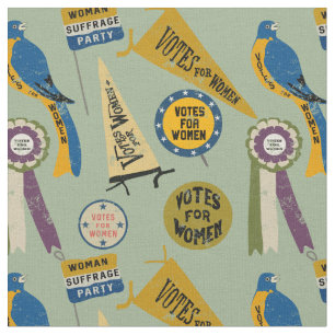 Womens Suffrage Movement Memorabilia Collage afdru Stof