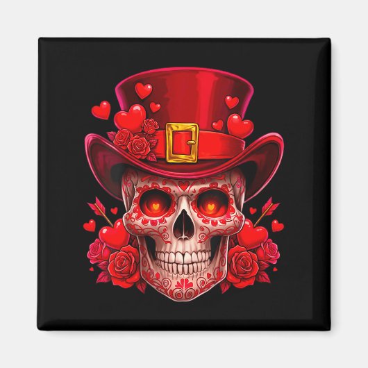 Women's Sugar Skull Valentine Cud Red Roses Couple Magneet (Voorkant)