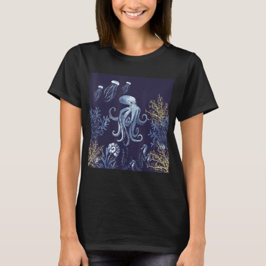 Womens Summer Vacation Beach Ocean Octopus Jellyis T-shirt (Voorkant)