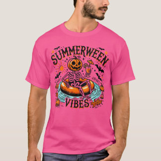 Womens Summerween Vibes Spooky Summer Pumpkin VNec T-shirt