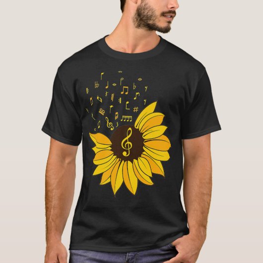 Womens Sunflower Music Lover Notes Student Teacher T-shirt (Voorkant)