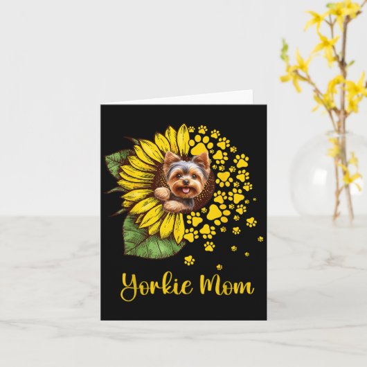 Womens Sunflower Yorkie Mom Dog Lover  Kaart (Gele Bloem)