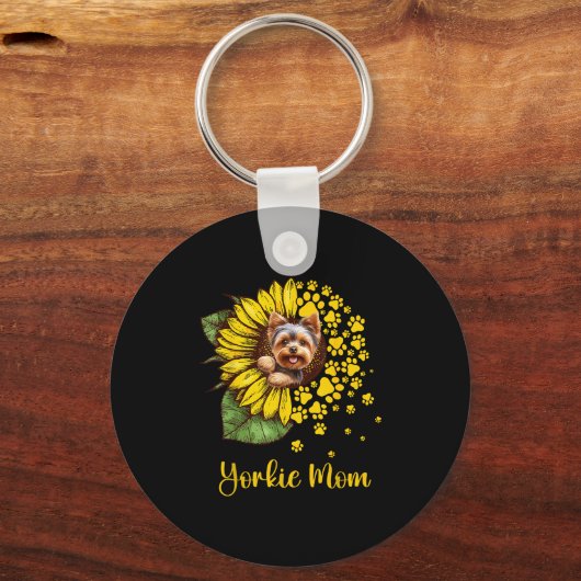 Womens Sunflower Yorkie Mom Dog Lover Sleutelhanger (Voorkant)