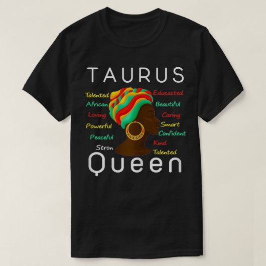 Womens Taurus Queen Afro Horoscope 20 mei T-shirt (Design voorkant)