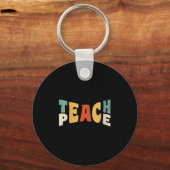 Womens Teach Peace Retro Teacher Motivational Educ Sleutelhanger (Voorkant)
