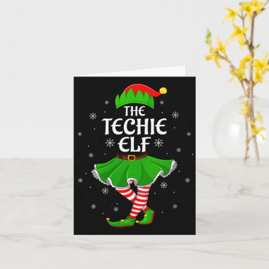 Womens Techie Elf Christmas Family Girls Women Elf Kaart (Gele Bloem)