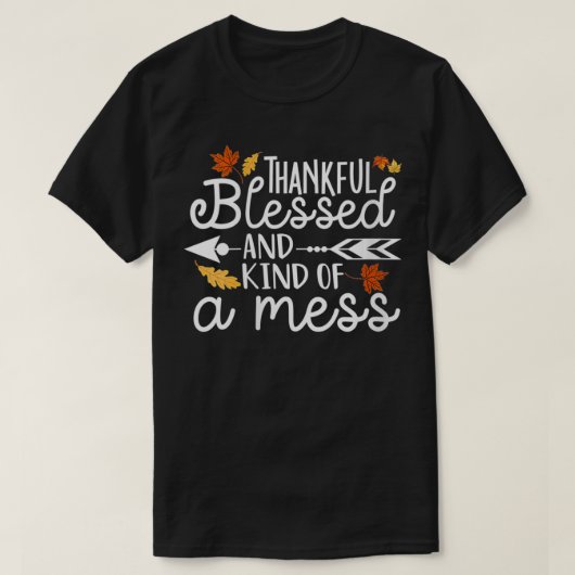 Womens Thankful Blessed en een soort Mess VNeck T-shirt (Design voorkant)