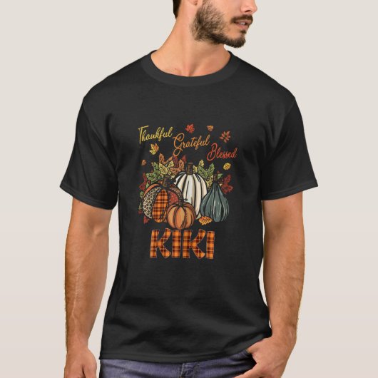 Womens Thankful Grateful Blessed Kiki Pumpkins Fal T-shirt (Voorkant)