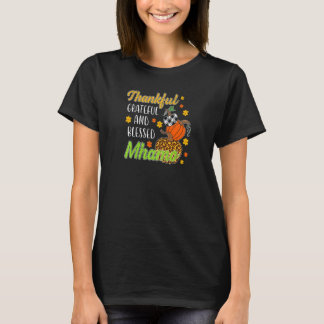 Womens Thankful Grateful Blessed Mhamo Autumn Herf T-shirt