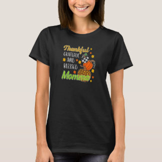 Womens Thankful Grateful Blessed Momma Autumn Herf T-shirt
