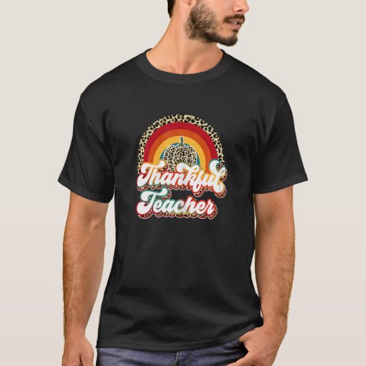 Womens Thanksful Teacher Leopard Rainbow Happy Tha T-shirt (Voorkant)