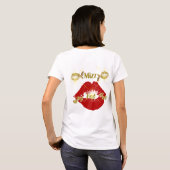 Womens THICKALICIOUS Gold & Red lips Whit Tshirt (Achterkant volledig)