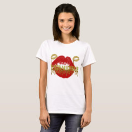 Womens THICKALICIOUS Gold & Red lips Whit Tshirt