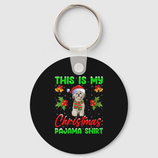 Womens This Is My Christmas Pajamas Funny Shih Tzu Sleutelhanger (Voorkant)
