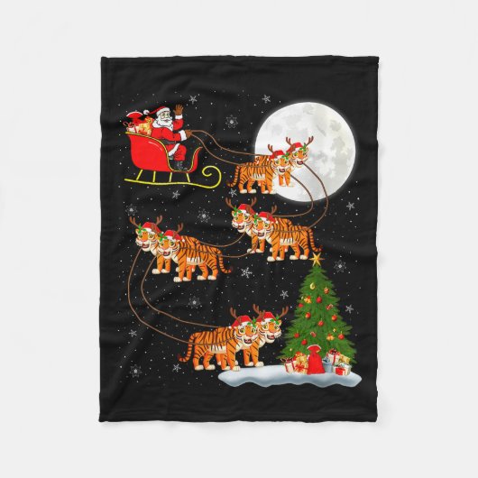 Womens Tiger Santa Sleigh Flying Funny Magical Chr Fleece Deken (Voorkant)