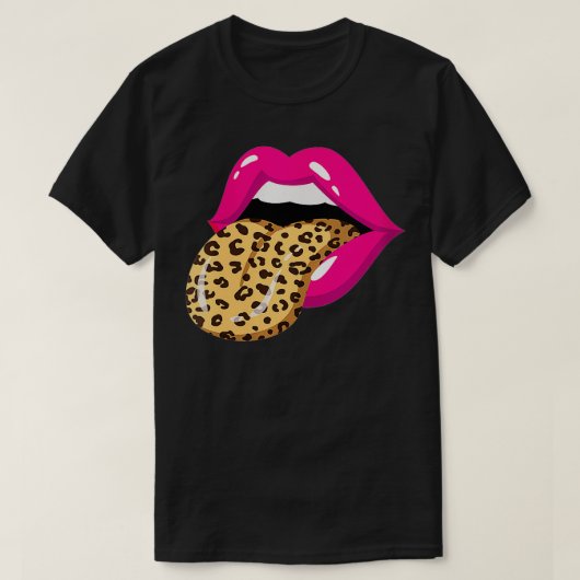 Womens Tongue Out Leopard Print Teeth Mouth Licht T-shirt (Design voorkant)