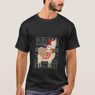 Womens Ugly Xmas Sweater Style Funny Sloth Riding  T-shirt