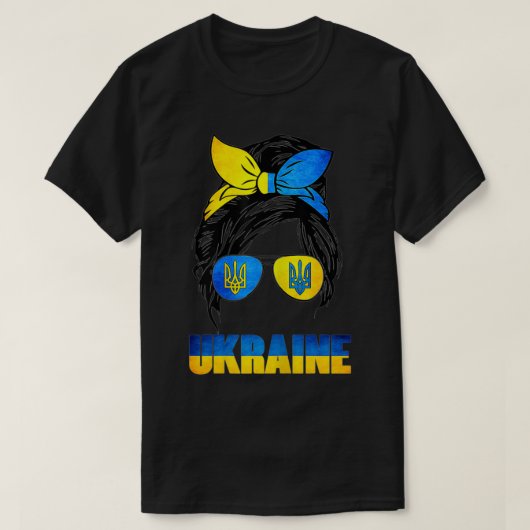 Womens Ukraine Messy Bun Hair Wearing Ukraine Flag T-shirt (Design voorkant)